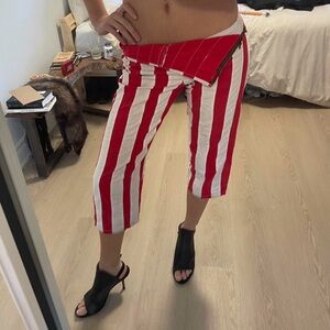 Red and White Striped Women's Capri Pants